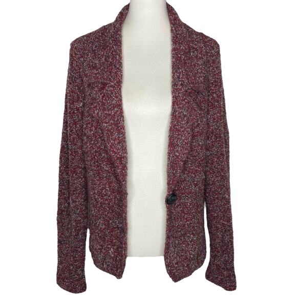 Coldwater Creek Boucle Slub Cardigan Red One Button Size XL 16 Lagenlook Boho - Picture 8 of 14